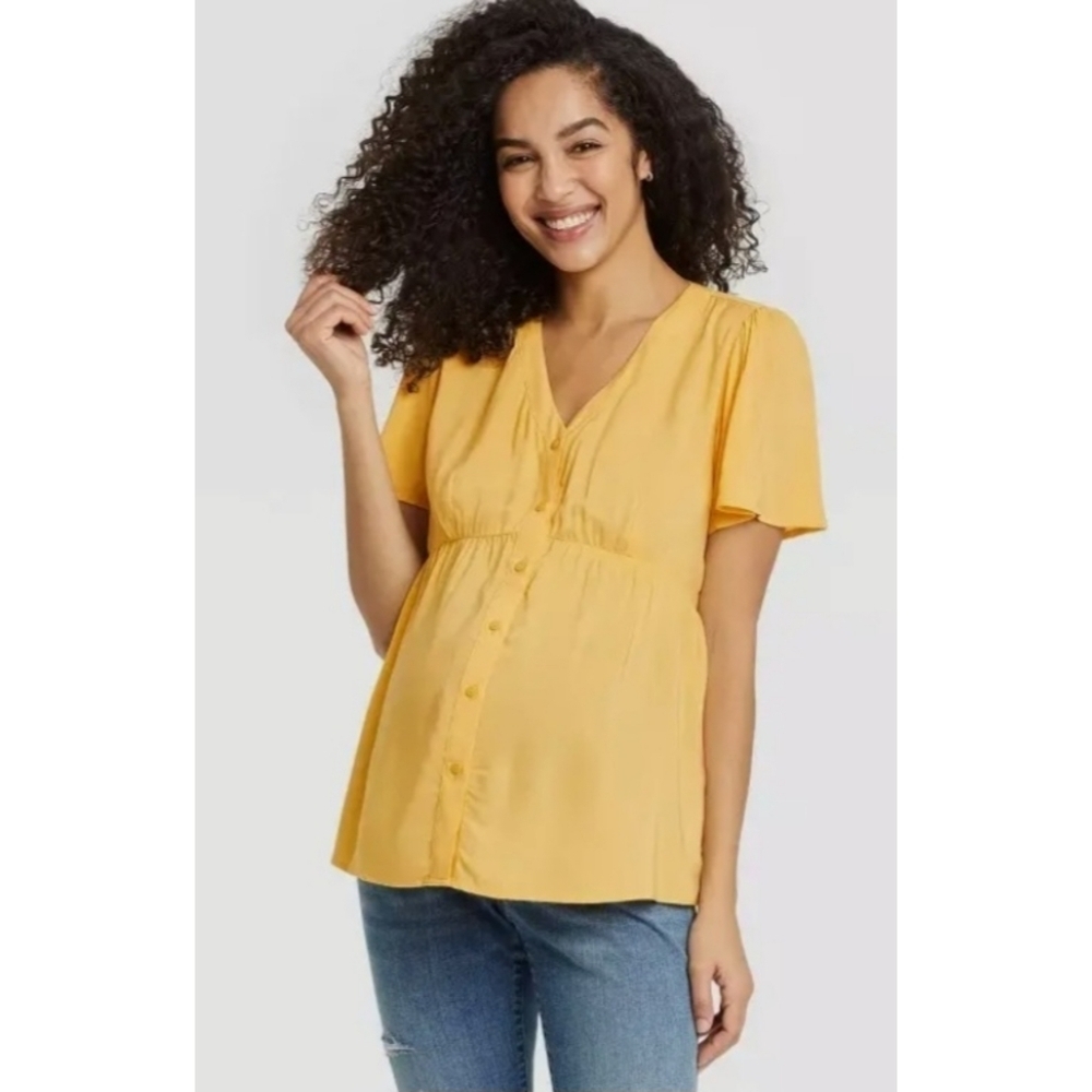 Isabel Maternity by Ingrid & Isabel Yellow Button-Down Maternity Top